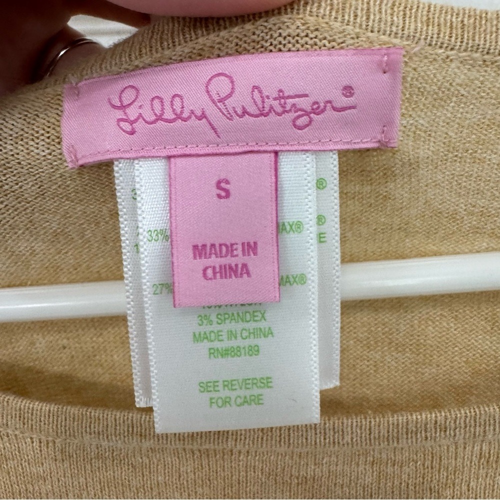 Lilly Pulitzer Women's Long Sleeve Tan Sweater with Buttons and Fringe Tassels - Picture 5 of 8